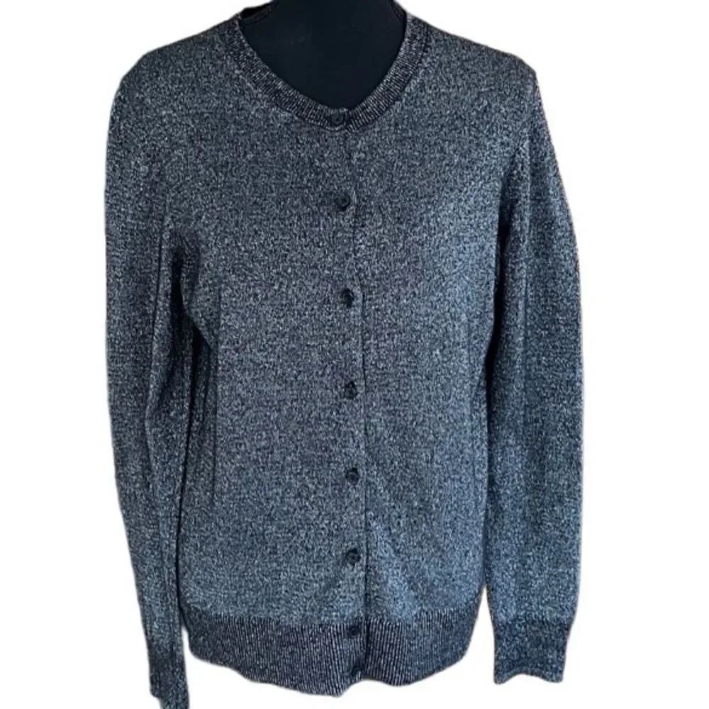 GAP black/silver metallic button front cardigan, size L